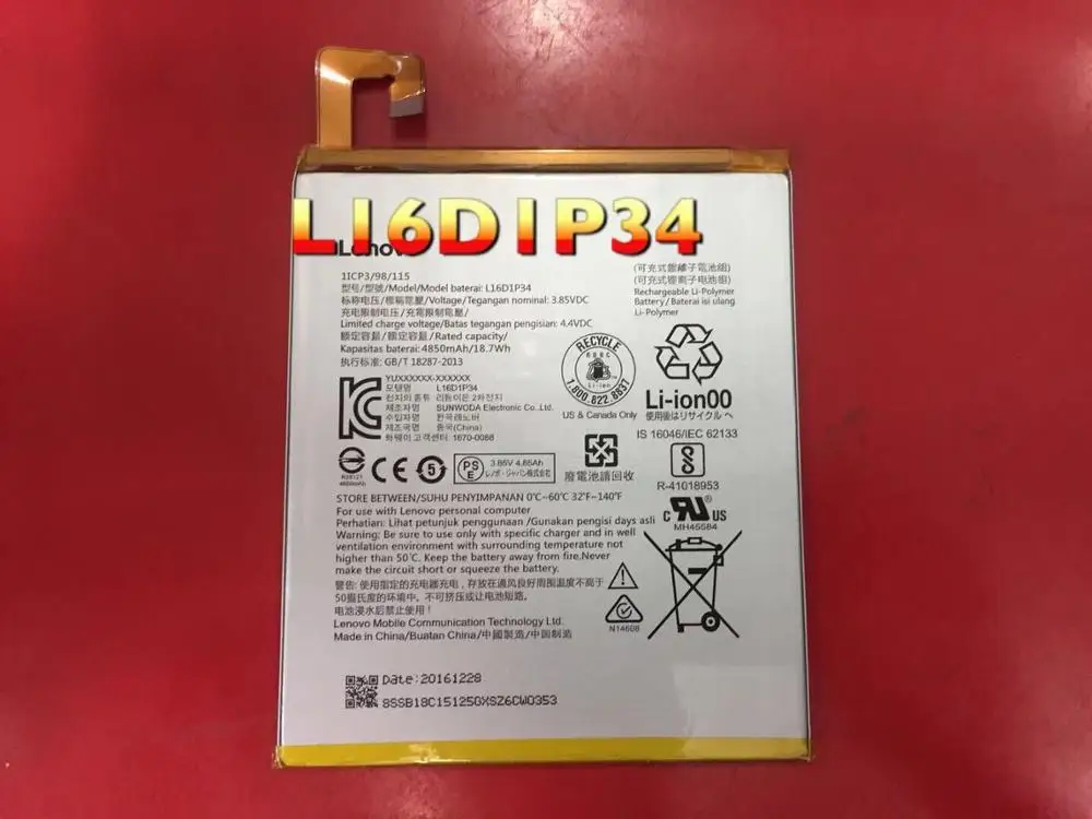 

4850mAh/18.7Wh 3.8V L16D1P34 Replacement Battery For LENOVO TAB4 8 TB-8504N TAB4 8 plus Li-ion Bateria Li-Polymer Batterie