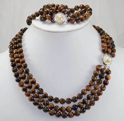 

Hot sell Noble- hot sell new - YH57E shipping New Design Natural Tiger Eye Stone 17" Brecelet & 20" Necklace Jewelry Set (A0425)