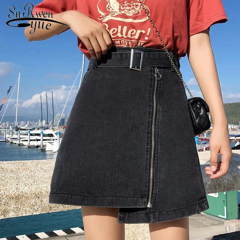 Хан издание джокер шикарная юбка с высоким карманом джинсовые юбки короткая юбка порт вкус женская подвеска XIA A-Line юбка асимметричная молния 2083 50 - Цвет: Черный