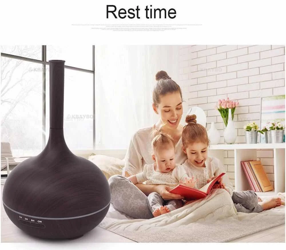 

Timing wood grain ultrasonic humidifier, 7 color lamp ultra-quiet household water and air purifier, large capacity 400ml