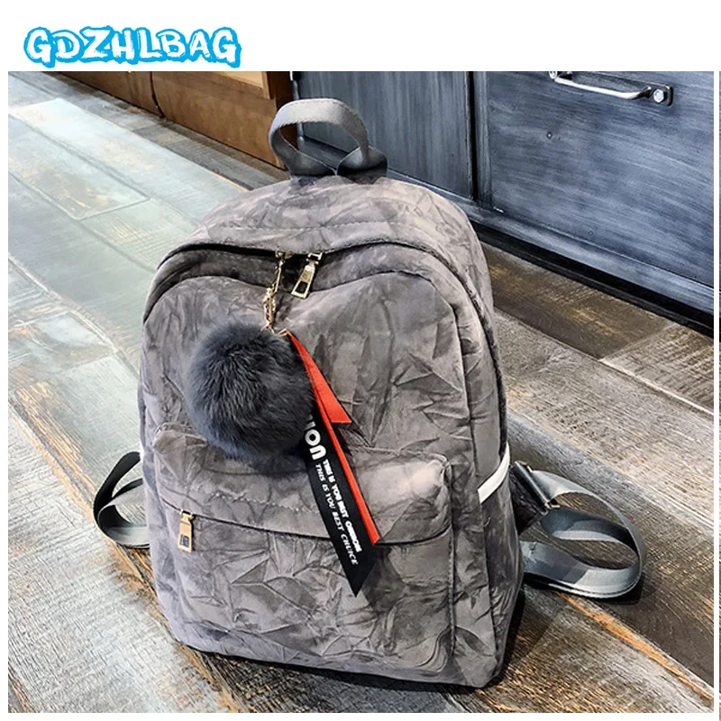 

Velour Backpack Women School Bags For Teenage Girls female Velvet Lady Casual Pretty Cute Backpack Travel Bag sac a dos femme