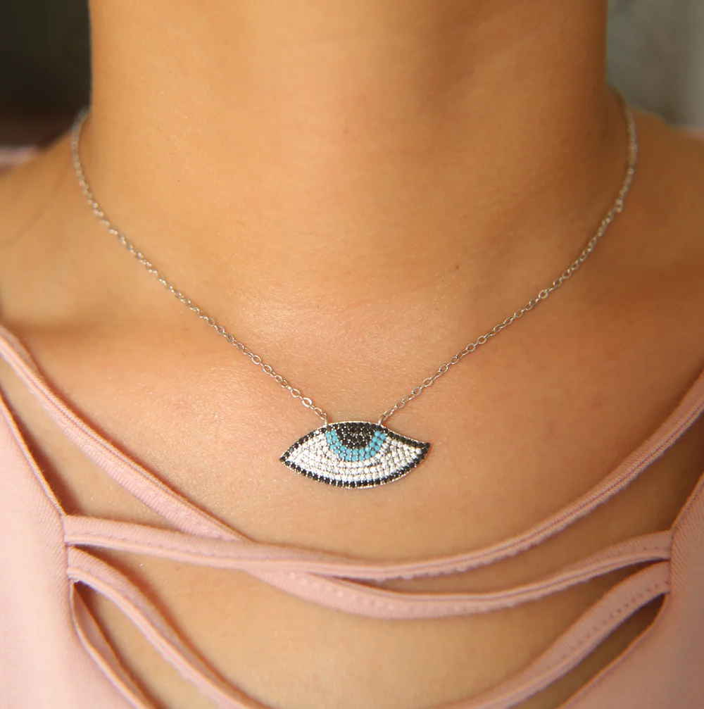 2018 gold color lucky evil eye charm micro pave cubic zirconia sparking stone elegant top quality fashion pendant necklace