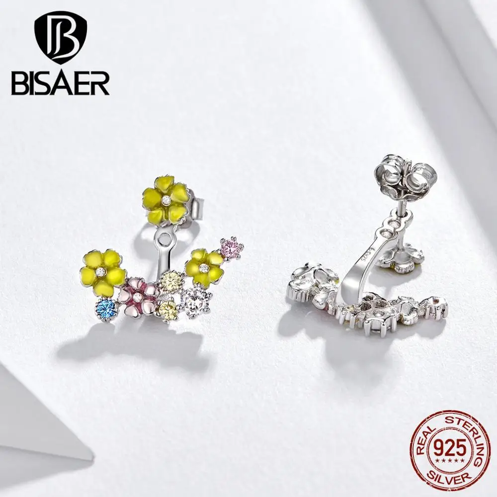 BISAER, летние серьги, 925 пробы, серебряные, цветные, цветущие, серьги-гвоздики для женщин, цветочные серьги, модное ювелирное изделие, HVE106