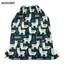 INSTANTARTS Мультфильм Альпака дизайн Drawstring Повседневная легкая Softback фитнес тренажерный зал мешок брендовый дизайн женский рюкзак для хранения
