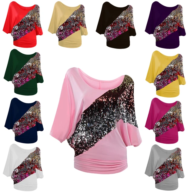 Women's Shimmer Glam Glitter Colorful Sequin Sparkle Shiny Batwing