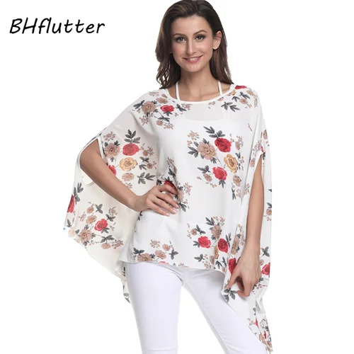 BHflutter женские блузки, новинка, шифоновая блузка с принтом, рубашка с рукавом летучая мышь, повседневные свободные летние топы в стиле бохо, футболки размера плюс 4XL 6XL - Цвет: picture color