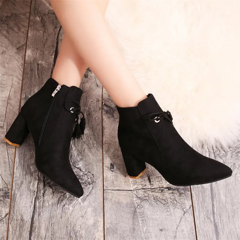 Women's Fashion Ankle Boots Wild Tassel Square Heels Casual Boots Women High Quality Women