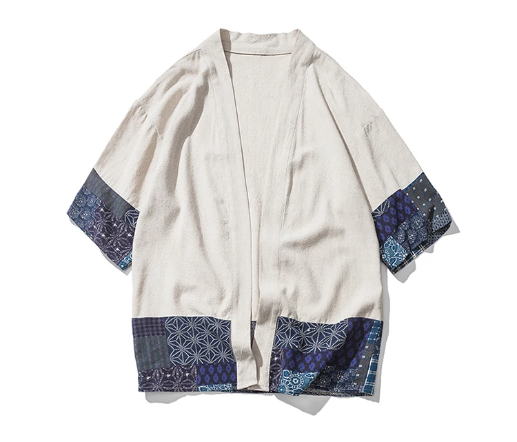 Men Kimono Traditional Open Stitch Shirt Men Cotton Linen Shirts Male Three Quarter Sleeve Shirt Harajuku Mens Clothing 5XL