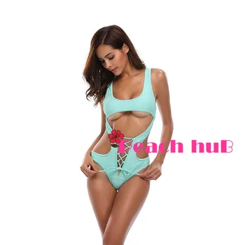 

Whole Swimsuit Sexy Swimsuit One Piece Swimwear Monokini Push Up Female Bandage Hollow Out Bikini Set Bathing Suit Sky Blue