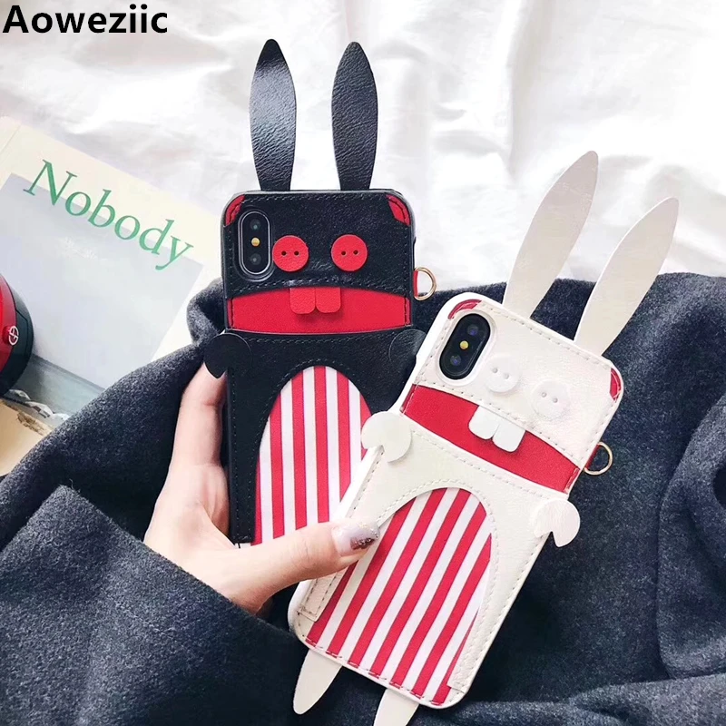 Aoweziic 2018 New Korean women's mobile phone shell tide brand cartoon rabbit For iPhoneX XS personality card 6S 7 8Plus