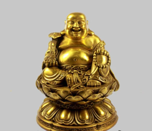 

8" China Bronze Happy Maitreya Buddha Sit Lotus Brass Statue decoration bronze factory outlets
