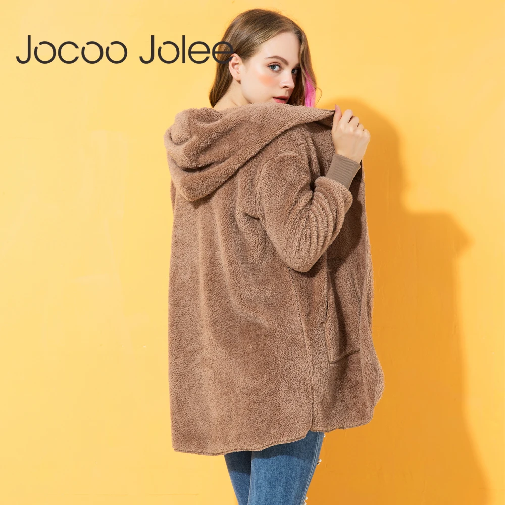 Jocoo Jolee элегантное женское пальто из искусственного меха осень зима теплая мягкая меховая куртка на молнии Женская плюшевая Верхняя одежда Повседневная Верхняя одежда