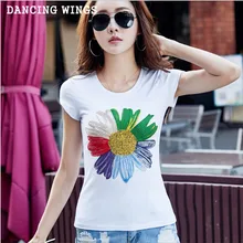 Летние футболки с коротким рукавом и цветочным принтом, хлопковые женские футболки, повседневные белые футболки с круглым вырезом размера плюс, топы