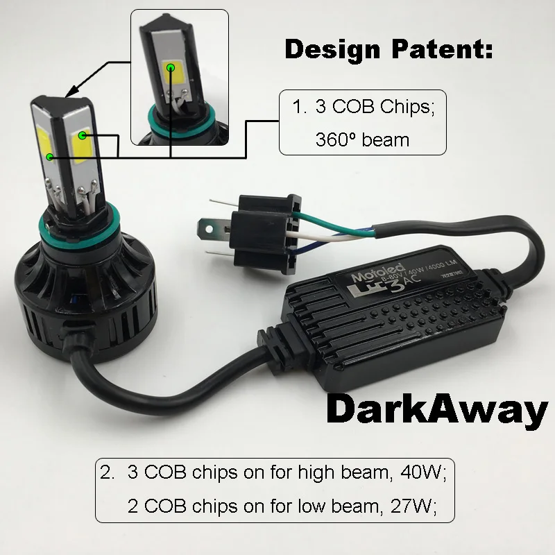 Darkaway AC 8 V-80 V H4 светодиодный лампы велосипед мотоцикл светодиодный фар 40 Вт 4000Lm HS1 штекер H6 PH7 PH8 BA20D светодиодный налобный фонарь 360 луч IP67