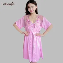 Новая шелковая кружевная женские одеяния платья комплект с коротким рукавом, сексуальный глубокий v-образный вырез, комплект из двух предметов, с цветочным принтом халат с принтом женская домашняя одежда A590