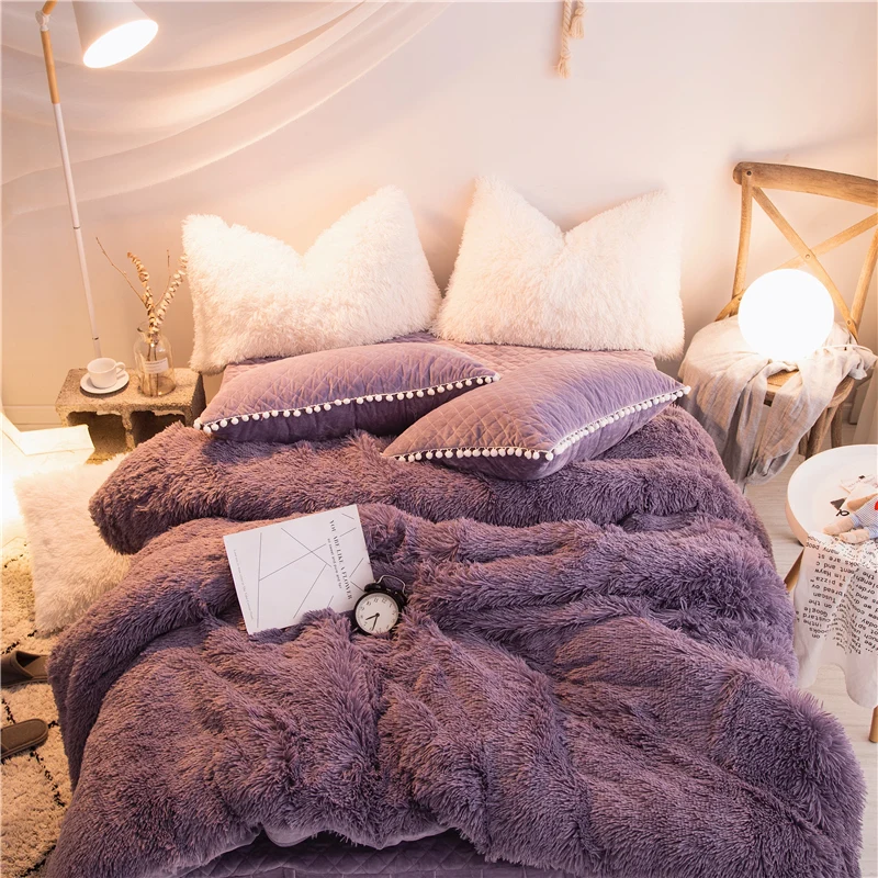 Розовый, красный, белый, фиолетовый, серый комплект постельного белья из флисовой ткани для девочек, Комплект постельного белья, норковый бархатный пододеяльник, плотная кровать, юбка, наволочки