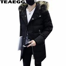 Teaegg черная парка Hombre искусственной меховой воротник зима Куртки для Для мужчин Костюмы jaquetas masculina Inverno толстый зимний человек пальто al524