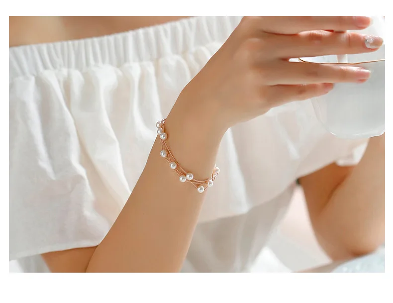 Простые милые браслеты из искусственного жемчуга для Женщин, Модные Двухслойные ювелирные изделия, милые браслеты и браслеты