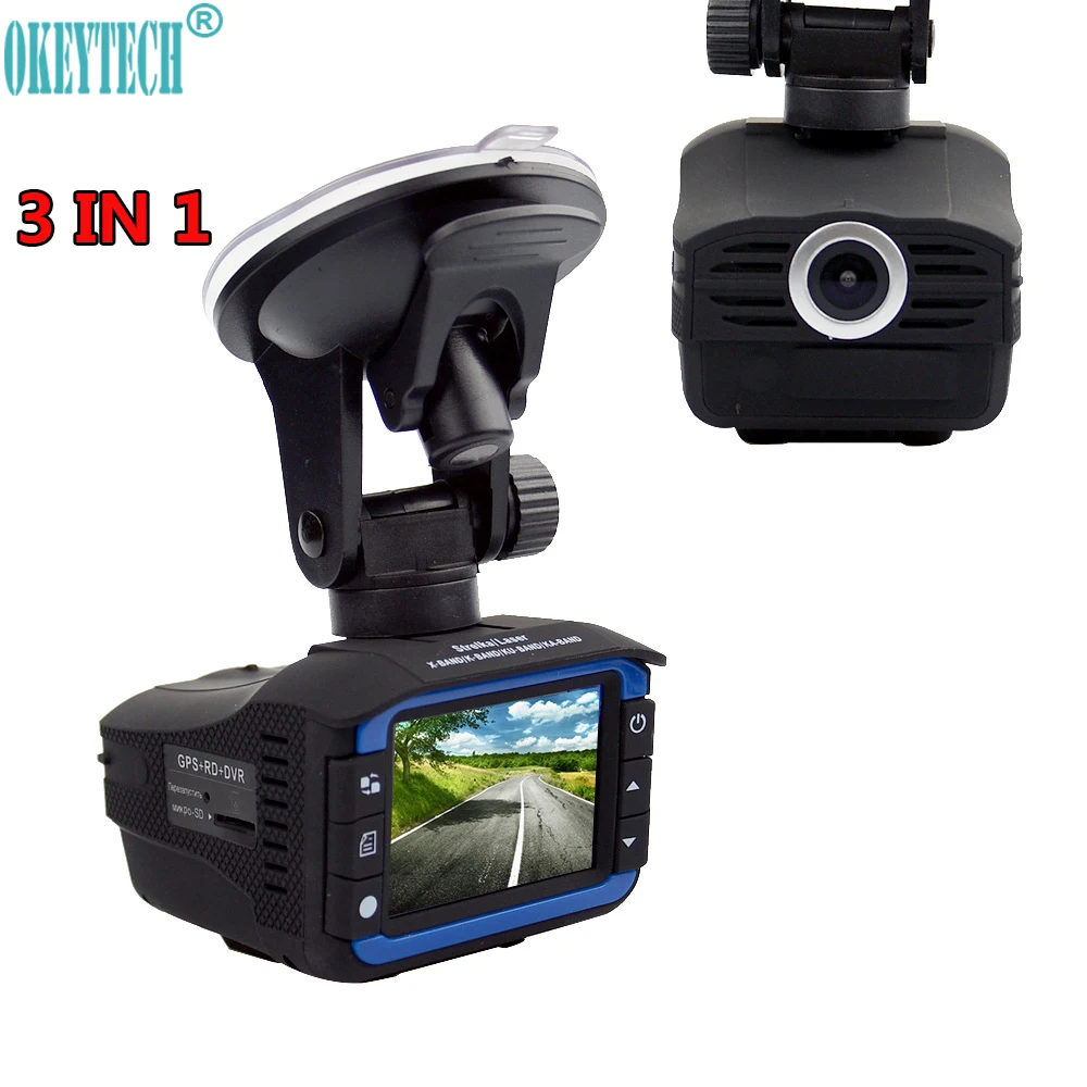 OkeyTech Best 3 In 1 Car DVR Anti Radar Detector GPS 720P 140 Degrees Wide Angle Russian Alarm System 2.0 Inch Display Screen