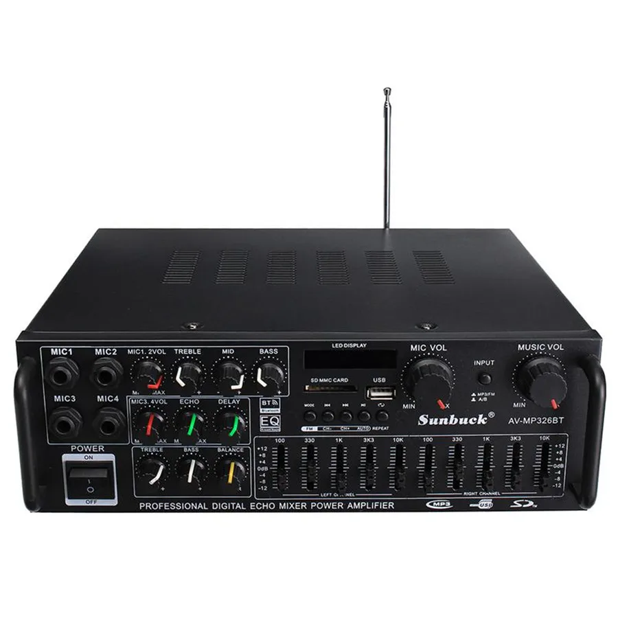 

1200W Wireless Bluetooth Amplifier 2-channel HiFi Stereo Audio Amplificador Support SD USB FM with Remote Control