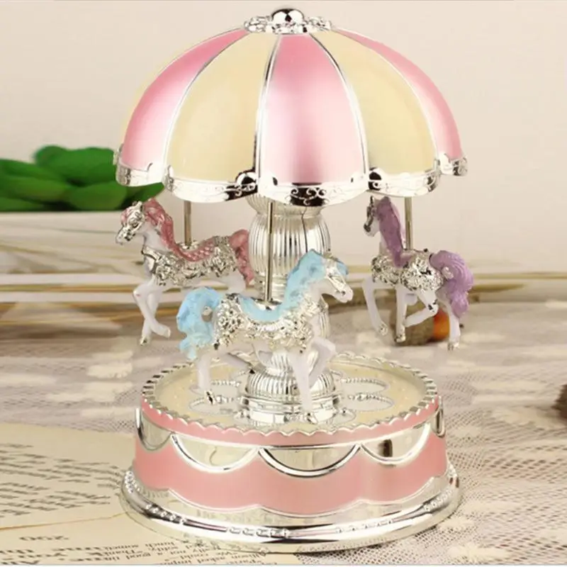 Luminous Carousel box toys PLastic Box Girls Carousel Hand Crank