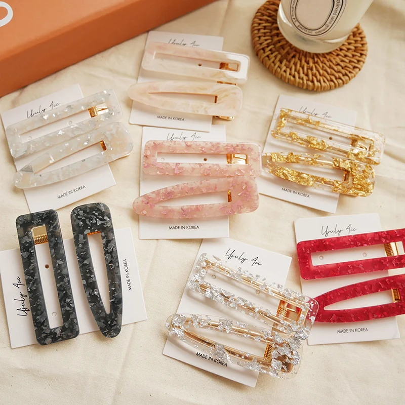 

Hot Korea Hollow Geometric Waterdrop Acrylic Hair Clips Shiny Tin Foil Sequins Hairpins Hair Accessories for Women Girls