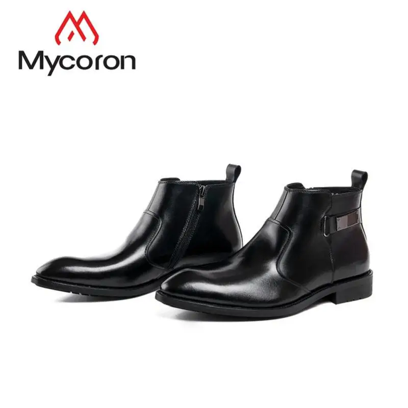 

MYCORON Men Leather Shoes Vintage Pointed Toe Fashion Brand Ankle Outdoor Boots Wear-Resistant Men Boots Botas De Hombre
