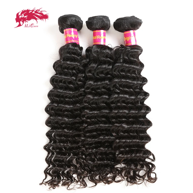 Ali queen волосы 3 шт. глубокая волна бразильские волосы плетение пряди Remy Волосы Ткачество 1"-30" человеческие волосы для наращивания натуральный цвет