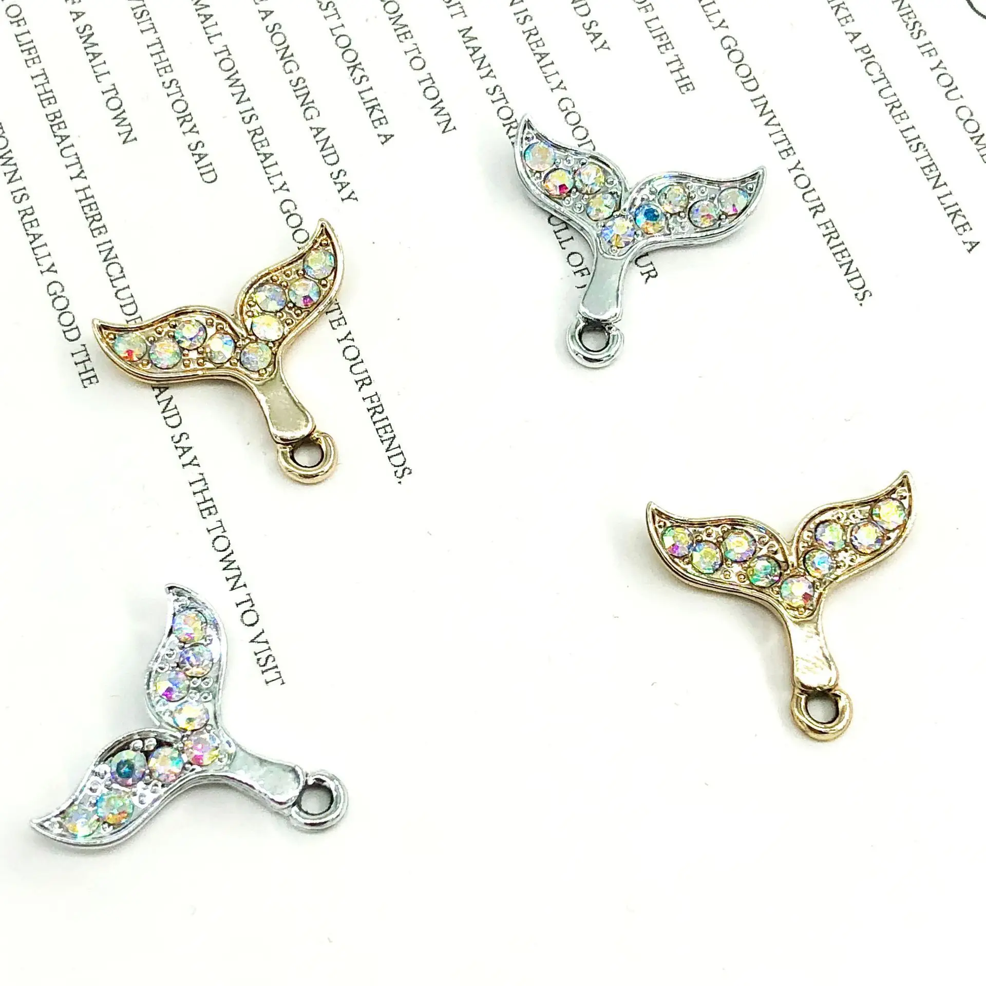 

10pcs Silver Gold Color Tone Whale Mermaid Tail With Rhinestone Charms Pendants for Necklace Bracelet Jewelry Making Findings