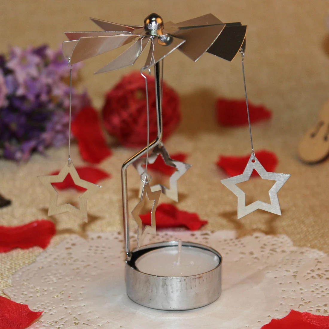 Rotary Spinning Tealight Candle Metal Tea light Holder Carousel Home