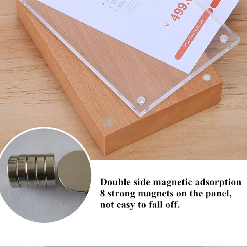 90*54mm Small Wood Tabletop Acrylic Sign Holder Stand Table Price Label Card Paper Holder Tags Block