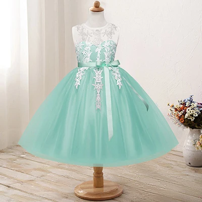 Платье с вышивкой для маленьких девочек; детское Золотое свадебное платье с цветочным рисунком для маленьких девочек; нарядное платье - Цвет: green