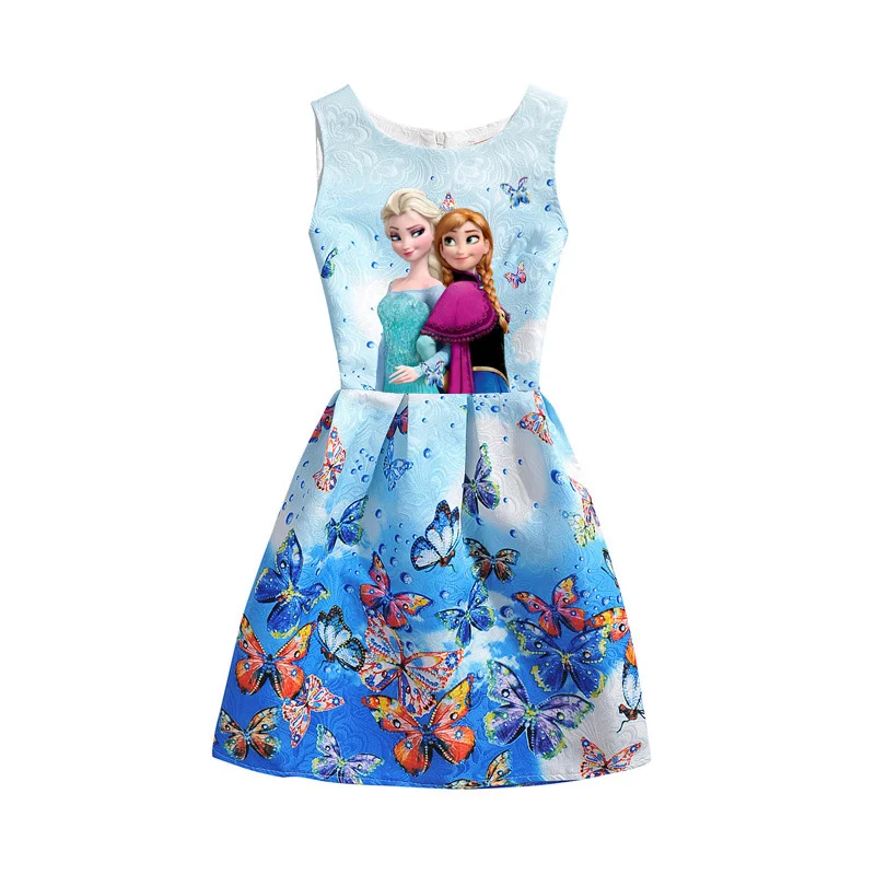 

2018 Summer Kids Girls Dresses Girl Butterfly Flower Printed Sleeveless Formal Dress Girl Teenagers Party Dress Children clothes