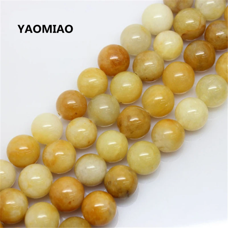 YAOMIAO Fashion Round Natural Yellow Stone Beads For Jewelry Making