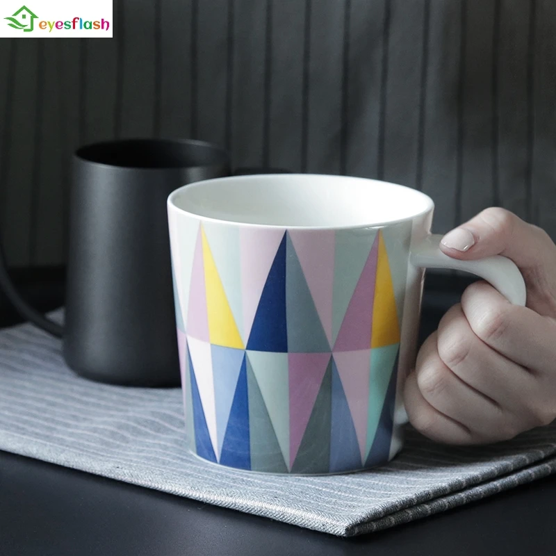 

450ML Geometric Mug D Shape Handle Tea & Coffee Mug Ceramic Cup Milk Juice Lemon Mug Coffee Tea Cup Home Office Drinkware Gift