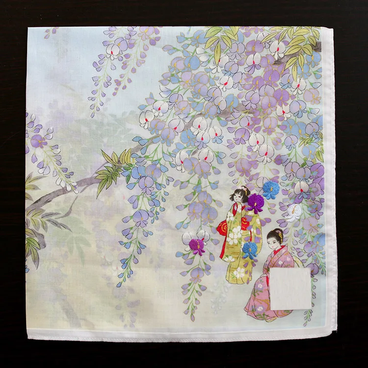 Качественный хлопковый носовой платок в японском стиле, цветы глицинии, женские мужские карманные квадратные носовые платки