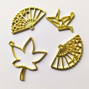 

5pcs/lot Crane Fan Maple Frame Metal Frame Pendant Charm Bezel Setting Cabochon Setting UV Resin Jewelry Making