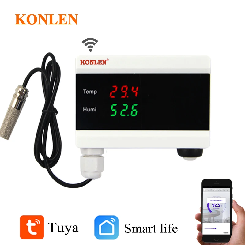 

KONLEN WIFI Tuya Smart Temperature Humidity Alarm Sensor Thermometer Hygrometer Detector Home Digital Display Android App Alert