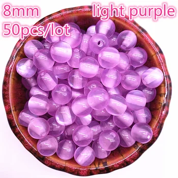 

New 50pcs/lot 8mm Imitation Natural Opal Beads Round Light Purple Resin Spacer Beads for Jewelry Making DIY Bracelet
