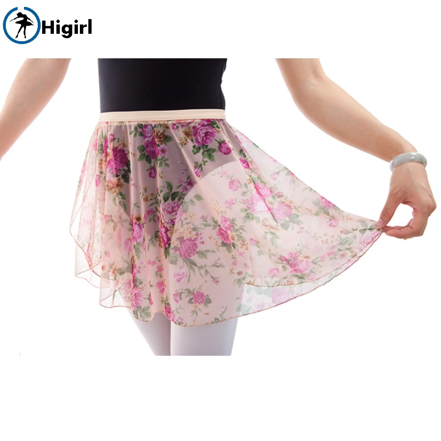 Girls Printing flowers Ballet Wrap Skirt Women Ballet Dance Skirt Adult Spandex Waist Ballet DressCF7508