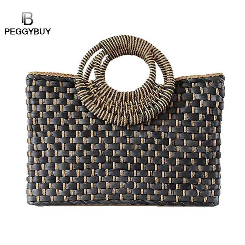 

Women Handbag Summer Beach Bag Rattan Woven Handmade Knitted Straw Large Capacity Totes Women Casual Straw Woven Totes
