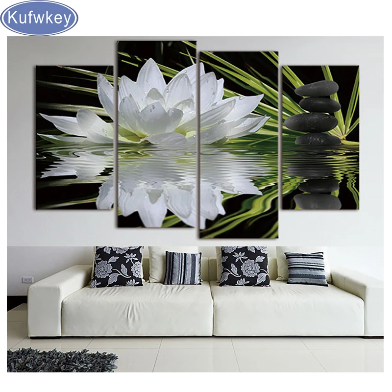 5d diy алмазная картина вышивка крестиком полная 4 панели белый цветок лотоса