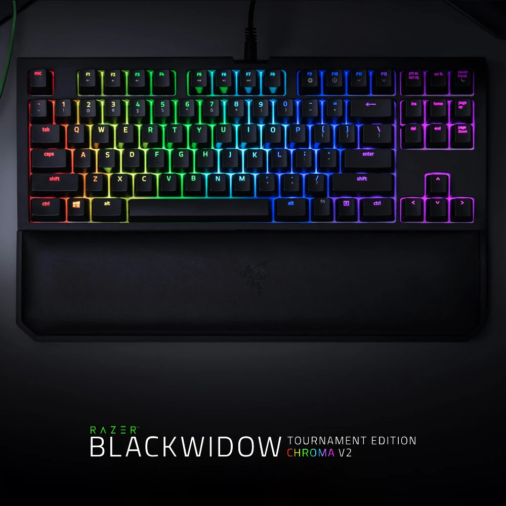 Механическая игровая клавиатура razer BlackWidow Tournament Edition Chroma V2, RGB подсветка 87 клавиш, эргономичная желтая клавиатура с переключателем