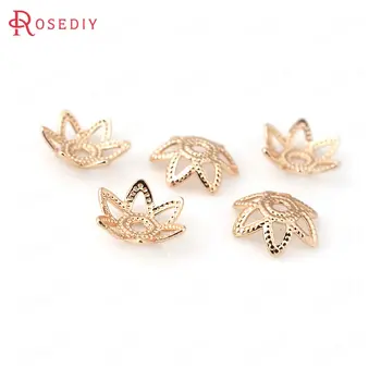 

(31282-G)50PCS 8MM 24K Champagne Gold Color Brass Flower Beads Caps Jewelry Making Supplies Diy Findings Accessories