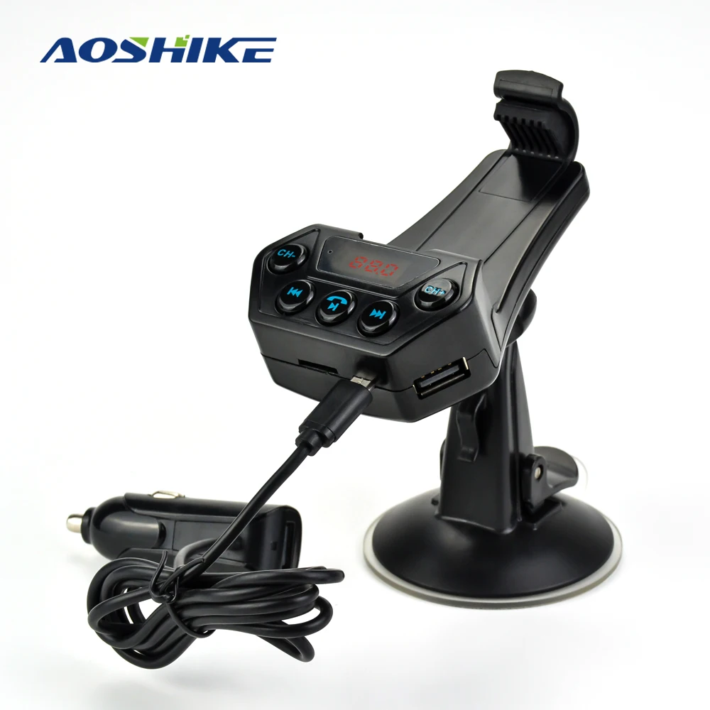 AOSHIKE автомобиля Стиль Bluetooth FM передатчик с подставка для смартфона Mp3 плеер 5 V 2.1A зарядных порта USB для автомобиля Зарядное устройство вызова громкой связи
