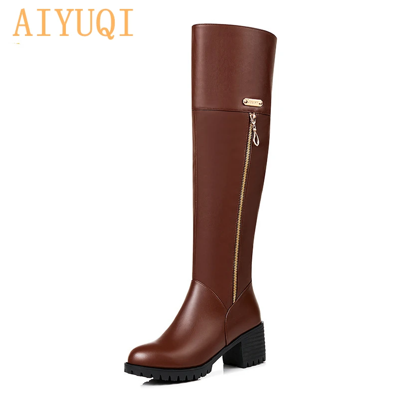 

AIYUQI 2019 new genuine leather over knee boots womens big size 41 42 43 women Knight boots sexy ducky knee high boots women