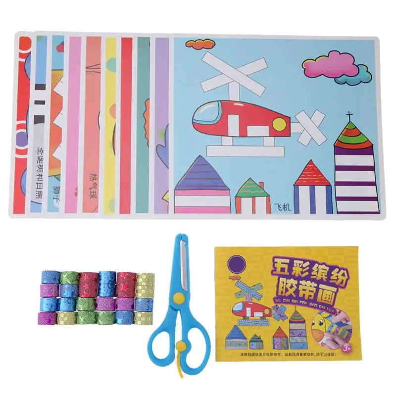 

Children DIY Scrapbooking Adhesive Tapes Stickers Scissors Tools Set Kids Decorative Masking Tape Sticker Kit School Stationery