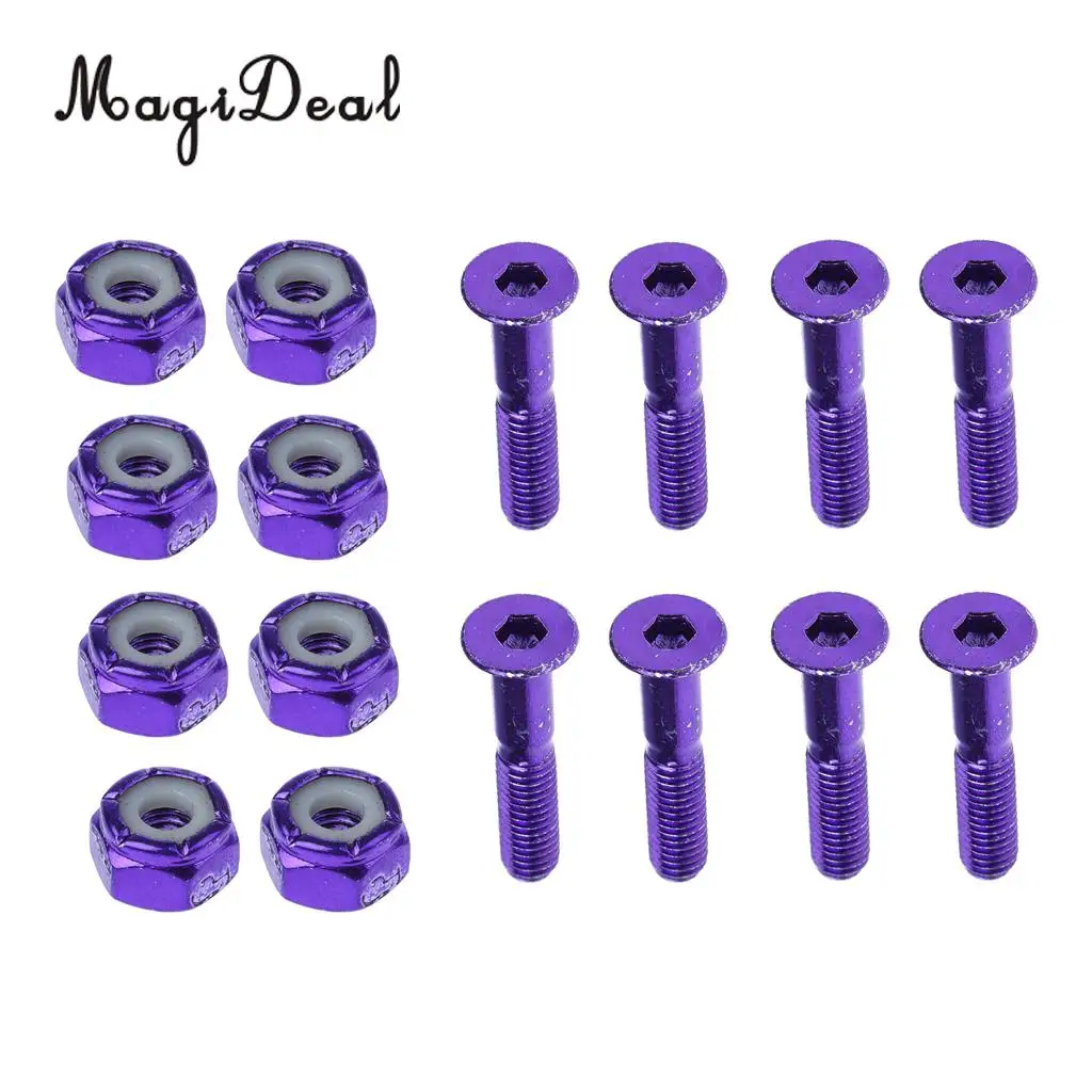 MagiDeal 8pcs Replacement Skateboard Truck Hardware Set Longboard Screws Bolts Purple