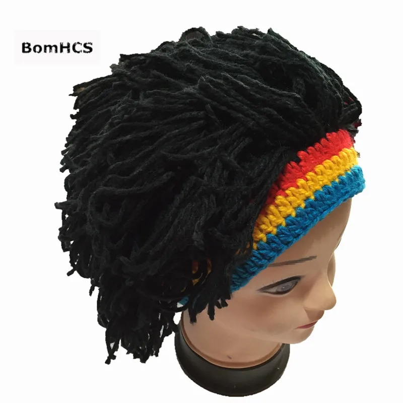BomHCS Новинка, ямайский парик, шапка с бородой, маска,, ручная работа, вязаная шапочка, шапка, подарок на день рождения для развлечения