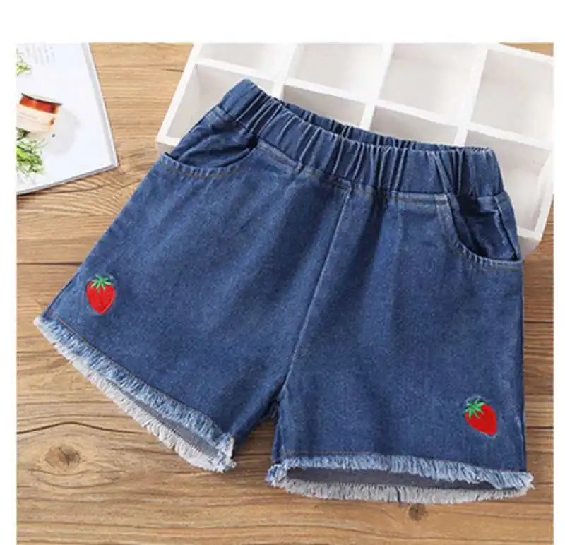 В розницу! Детские джинсовые шорты, тонкая летняя одежда с кружевом для девочек, штаны с цветочным рисунком для детей, шорты с рисунками